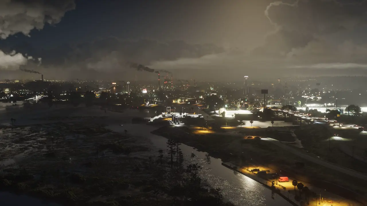 Official Grand Theft Auto VI Ambrosia still: night plant and wetlands