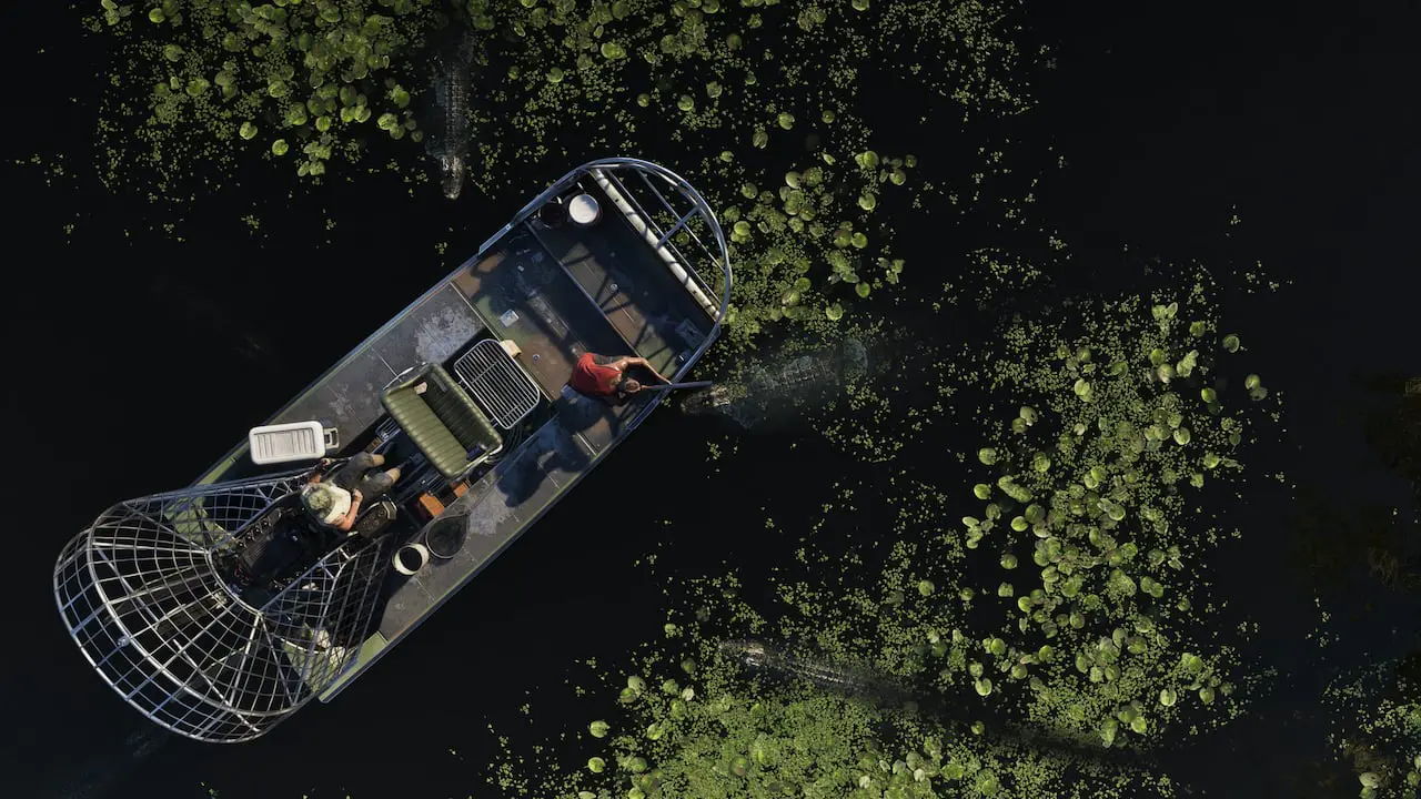 Official Grand Theft Auto VI Grassrivers still with live alligators around an airboat