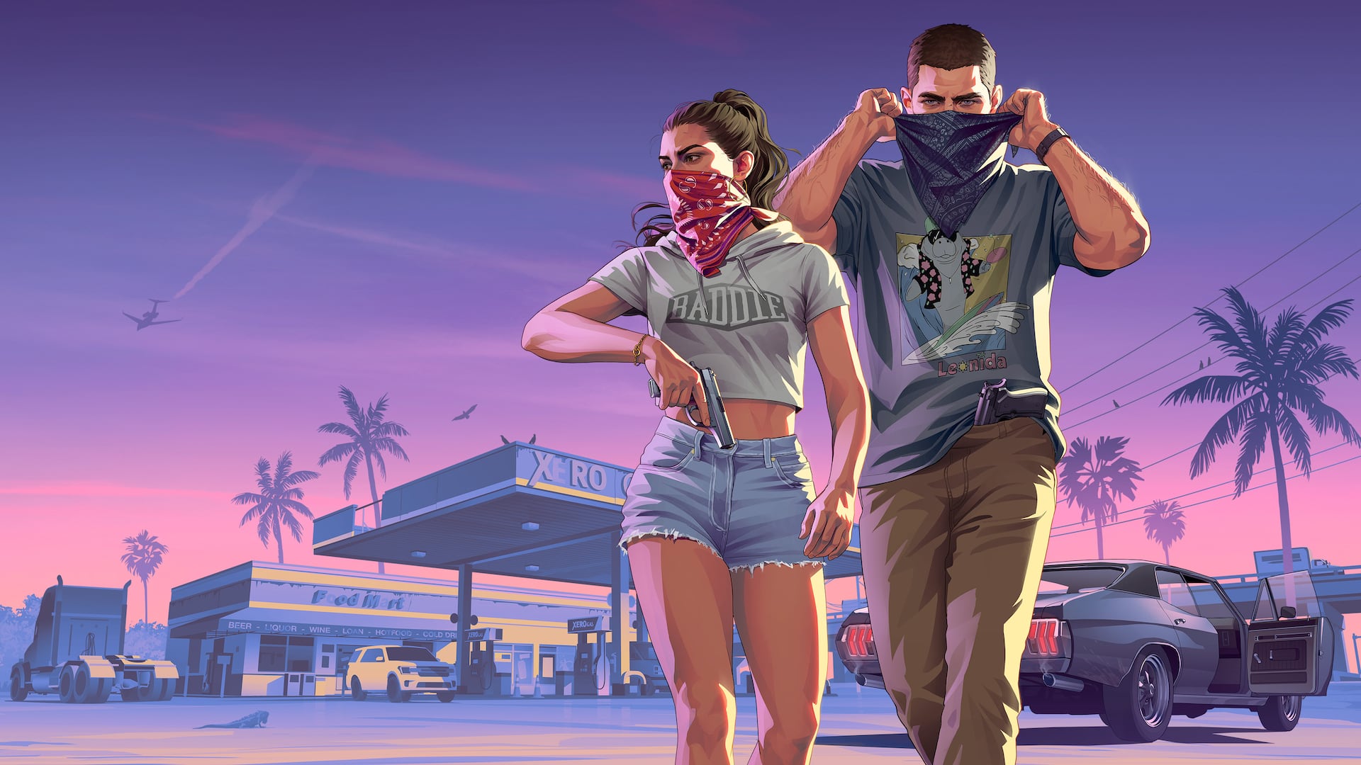 GTA 6 official artwork: Jason and Lucia during a robbery